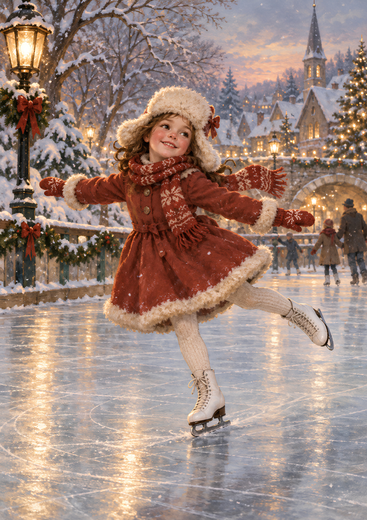 Sticker Sheet / Greeting Card – Joyful Winter Village Skating Full Cat. No 10679