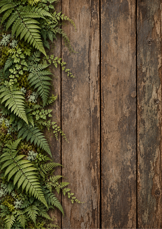 Sticker Sheet / Greeting Card – Rustic Ferns on Weathered Wood Full Cat. No 10681