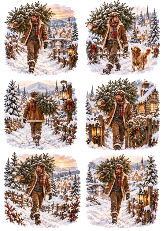 Sticker Sheet / Greeting Card – Snowy Christmas Village Tree Journey Collage Cat. No 10685