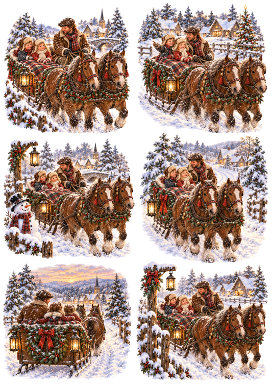 Sticker Sheet / Greeting Card – Nostalgic Christmas Sleigh Ride Vignettes Collage Cat. No 10687