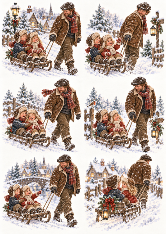 Sticker Sheet / Greeting Card – Watercolour Winter Sledding Adventures Collage Cat. No 10689