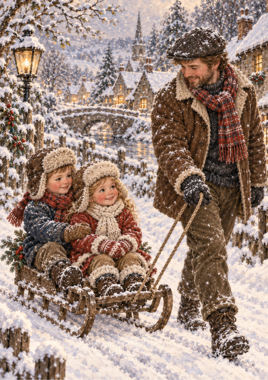 Sticker Sheet / Greeting Card – Father’s Festive Village Sled Ride Full Cat. No 10690