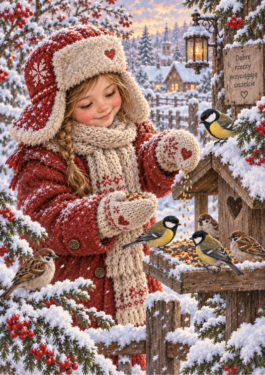Sticker Sheet / Greeting Card – Winter Village Bird Feeder Delight Full Cat. No 10698