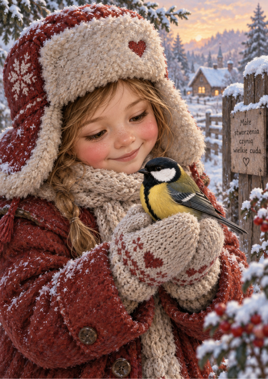 Sticker Sheet / Greeting Card – Winter Girl and Bird of Kindness Full Cat. No 10702