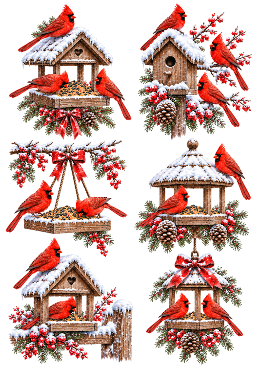 Sticker Sheet / Greeting Card – Red Cardinals - Winter Garden Visitors Collage Cat. No 10705