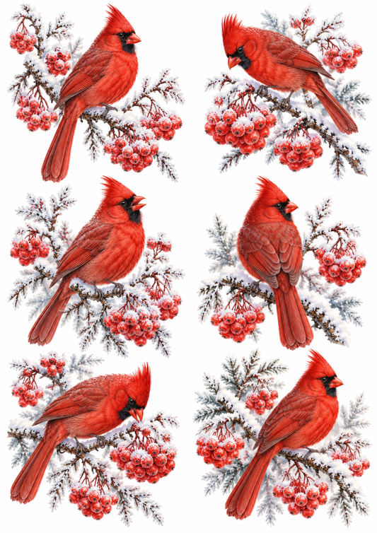 Sticker Sheet / Greeting Card – Winter Cardinals on Frosted Berry Branches Collage Cat. No 10707