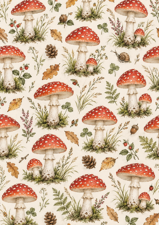 Sticker Sheet / Greeting Card – Watercolour Toadstools and Woodland Sprigs Full Cat. No 10712