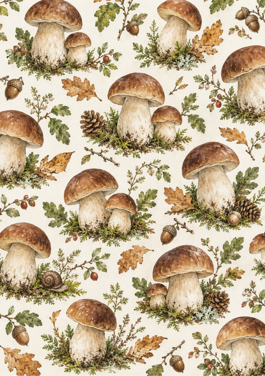 Sticker Sheet / Greeting Card – Watercolour Woodland Mushroom Pattern Full Cat. No 10713