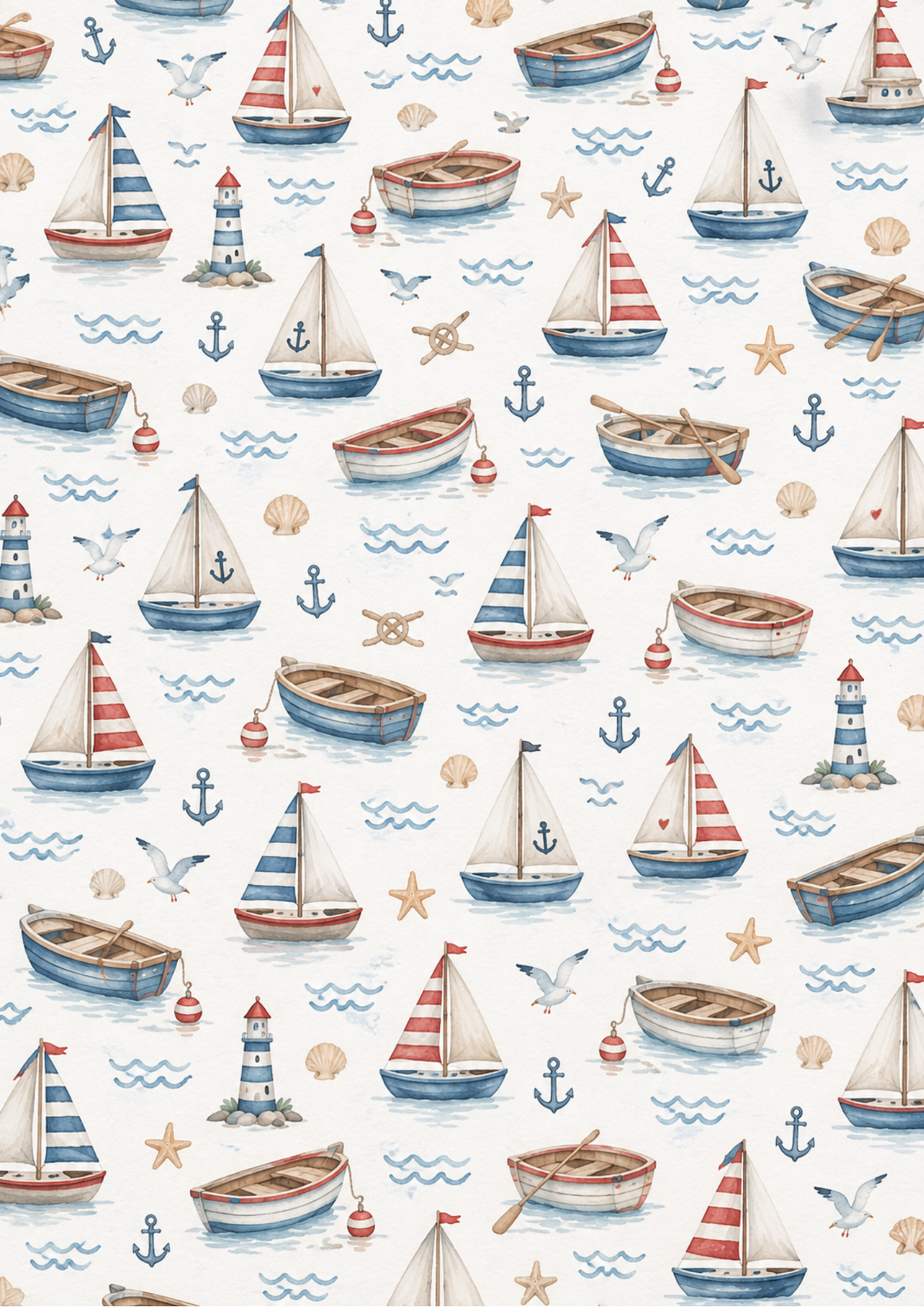 Sticker Sheet / Greeting Card – Whimsical Watercolour Nautical Pattern Full Cat. No 10715
