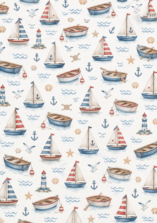 Sticker Sheet / Greeting Card – Whimsical Watercolour Nautical Pattern Full Cat. No 10715