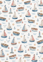 Sticker Sheet / Greeting Card – Whimsical Watercolour Nautical Pattern Full Cat. No 10715