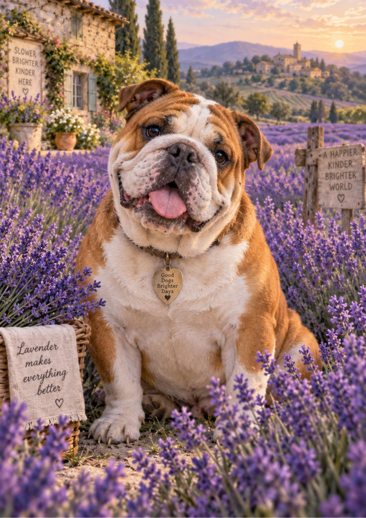 Sticker Sheet / Greeting Card – Bulldog in a Lavender Sunset Full Cat. No 10717