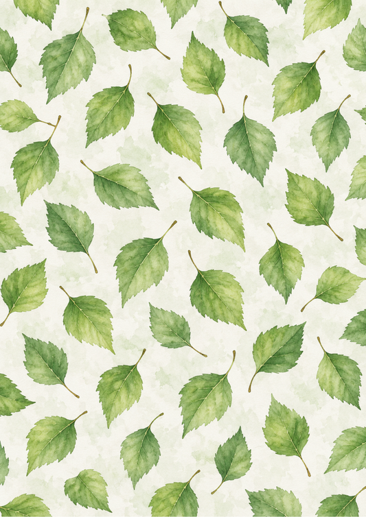 Sticker Sheet / Greeting Card – Watercolour Birch Leaf Pattern Background Full Cat. No 10722