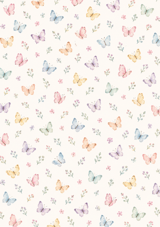 Sticker Sheet / Greeting Card – Pastel Watercolour Butterfly Pattern Background Full Cat. No 10724