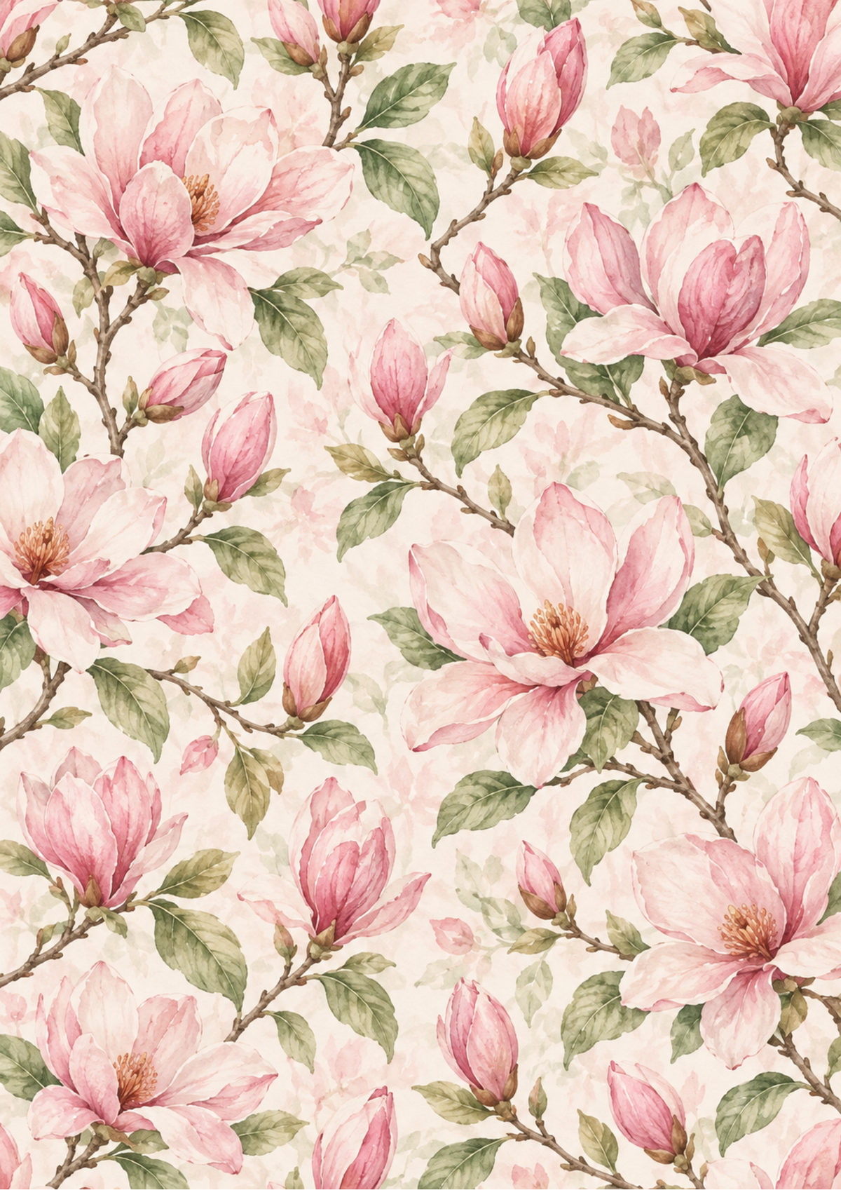 Sticker Sheet / Greeting Card – Vintage Pink Magnolia Watercolour Pattern Background Full Cat. No 10725