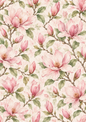 Sticker Sheet / Greeting Card – Vintage Pink Magnolia Watercolour Pattern Background Full Cat. No 10725