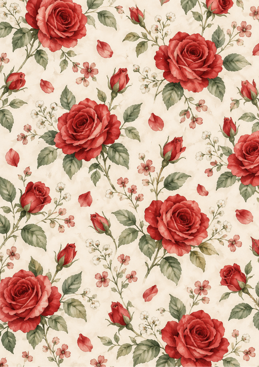Sticker Sheet / Greeting Card – Rose and Foliage Pattern Background Full Cat. No 10726
