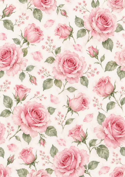 Sticker Sheet / Greeting Card – Romantic Watercolour Rose Pattern Background Full Cat. No 10727
