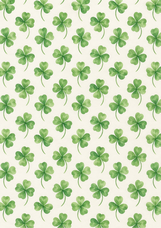 Sticker Sheet / Greeting Card – Romantic Four-Leaf Clover Pattern Background Full Cat. No 10728
