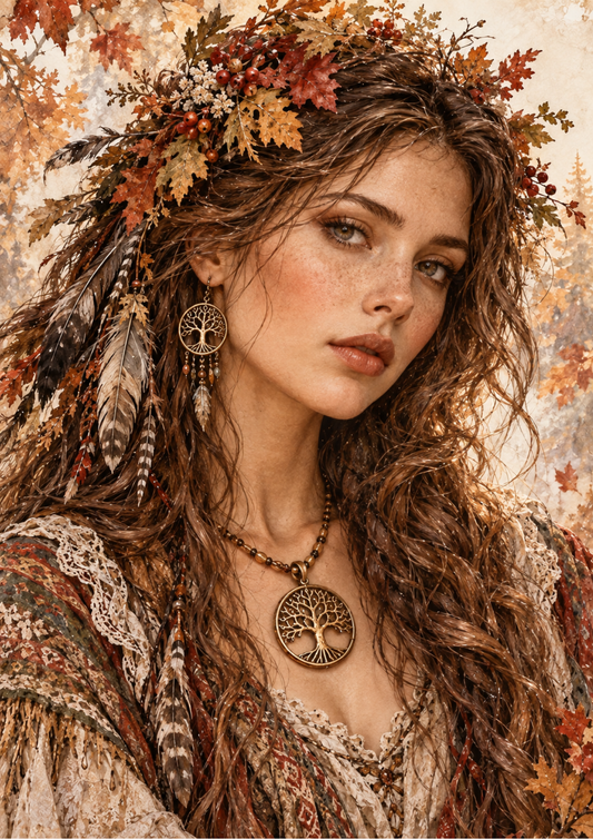 Sticker Sheet / Greeting Card – Autumn Forest Maiden Portrait Full Cat. No 10735