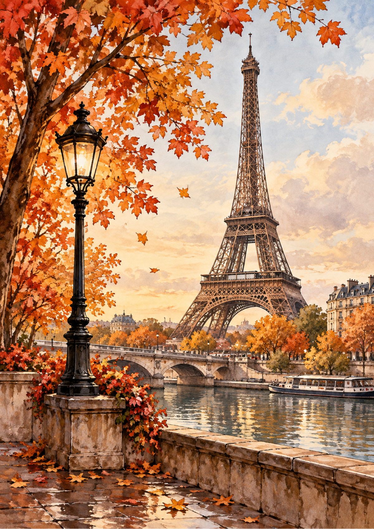 Sticker Sheet / Greeting Card – Autumn Paris by the Seine Full Cat. No 10743
