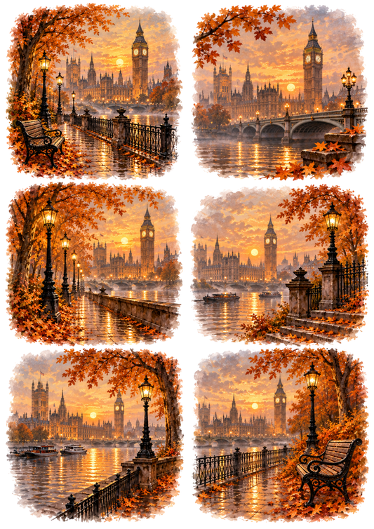 Sticker Sheet / Greeting Card – Autumnal Westminster Collage Cat. No 10744