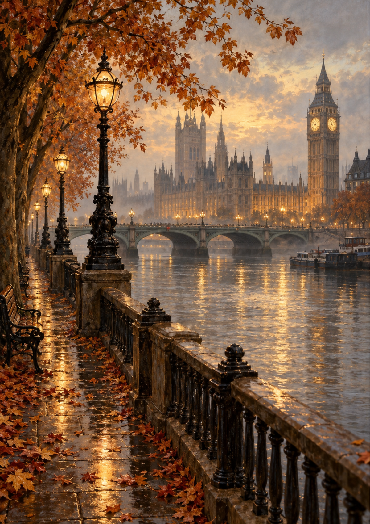 Sticker Sheet / Greeting Card – Misty Autumn Evening by the Thames Full Cat. No 10748