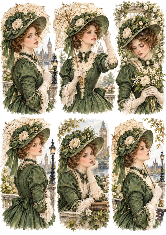 Sticker Sheet / Greeting Card – Victorian Garden Portrait Collage Cat. No 10751