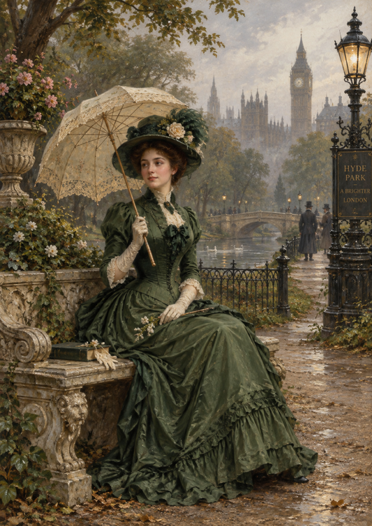 Sticker Sheet / Greeting Card – Victorian Lady in Misty Hyde Park Full Cat. No 10756