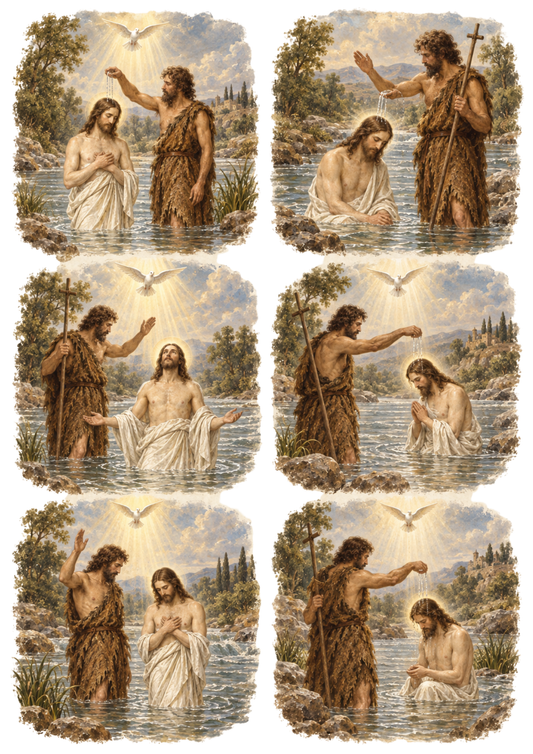 Sticker Sheet / Greeting Card – Vintage Baptism of Jesus Vignettes Collage Cat. No 10757