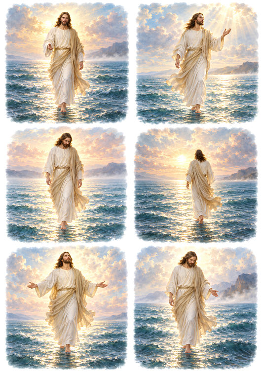 Sticker Sheet / Greeting Card – Jesus Walking on Water Collage Cat. No 10759