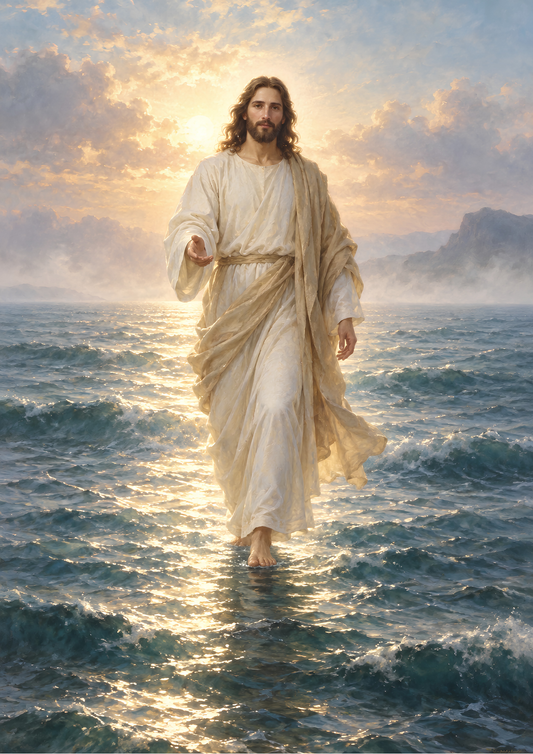 Sticker Sheet / Greeting Card – Jesus Walking on a Radiant Sea Full Cat. No 10760