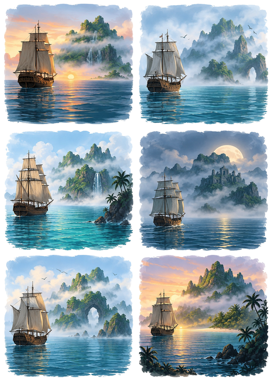 Sticker Sheet / Greeting Card – Misty Isles - Nautical Vignettes Collge Cat. No 10766