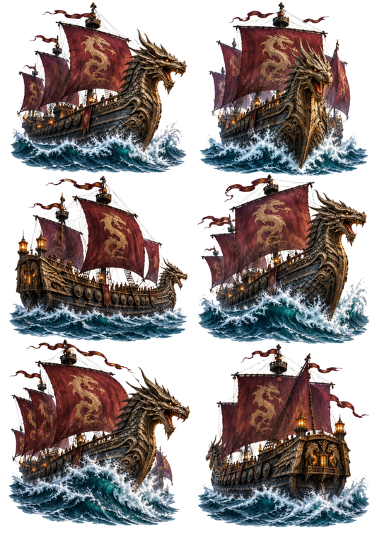 Sticker Sheet / Greeting Card – Fantasy Dragon Warships Collage Cat. No 10770