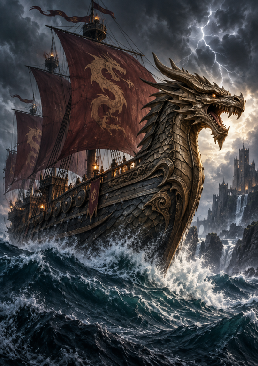 Sticker Sheet / Greeting Card – Dragon Warship Through the Storm Full Cat. No 10771