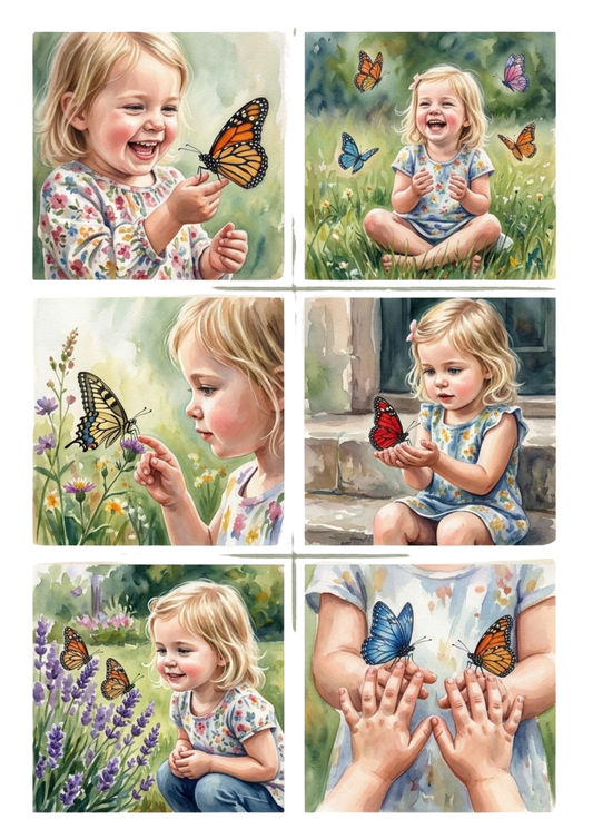 Sticker Sheet / Greeting Card – Beautiful Girl & Butterfly Collage Cat 10779