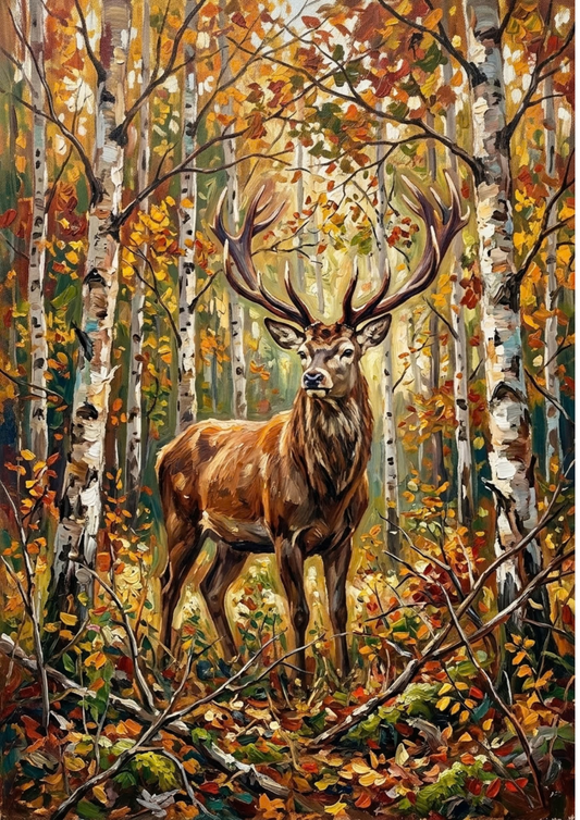 Sticker Sheet / Greeting Card – Autumn Majesty – Stag in the Birch Forest Full Cat 10780