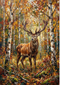 Sticker Sheet / Greeting Card – Autumn Majesty – Stag in the Birch Forest Full Cat 10780
