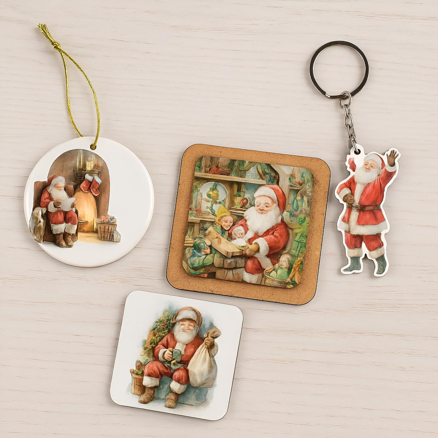 Watercolor Christmas Santa Scenes Clipart Set: 64 PNG Designs – Transparent Background – 300 DPI