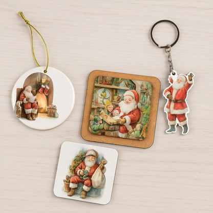 Watercolor Christmas Santa Scenes Clipart Set: 64 PNG Designs – Transparent Background – 300 DPI