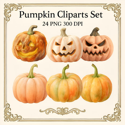 Watercolor Pumpkin Clipart Bundle: 24 PNG Fall Graphics (Digital Download)