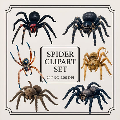 Spooky Halloween Spider Clipart – 24 PNG – Creepy Cute – Transparent Background – High Resolution 300 DPI