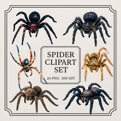 Spooky Halloween Spider Clipart – 24 PNG – Creepy Cute – Transparent Background – High Resolution 300 DPI