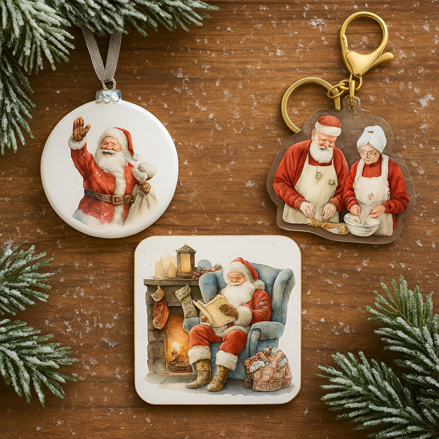 Watercolor Christmas Santa Scenes Clipart Set: 64 PNG Designs – Transparent Background – 300 DPI