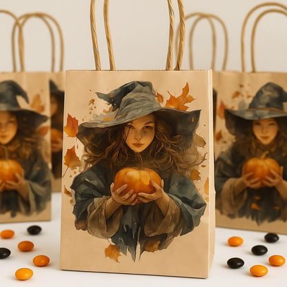 Witch with Pumpkin Clipart: Watercolor Halloween PNG Bundle (Digital Download)