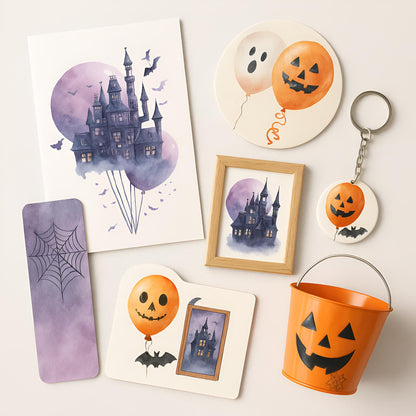 Watercolor Halloween Balloons Clipart: 25 PNG Spooky Party Decorations (Digital Download)