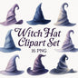 Witch Hat Clipart Set – 16 PNG – Halloween Hats – Transparent Background – Watercolor Style – High Resolution