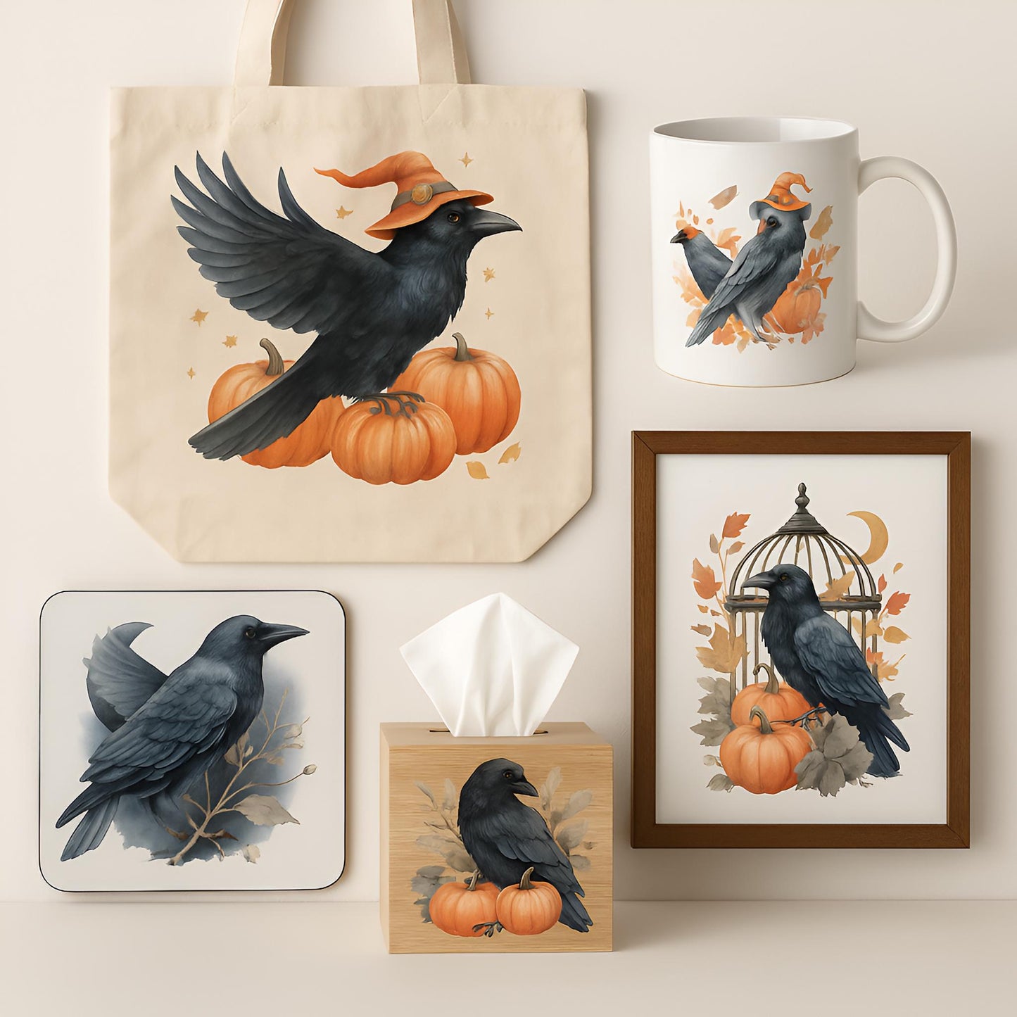 Watercolor Raven Clipart Set: Gothic Halloween Birds (Instant Download, 20 PNG, 300 DPI)