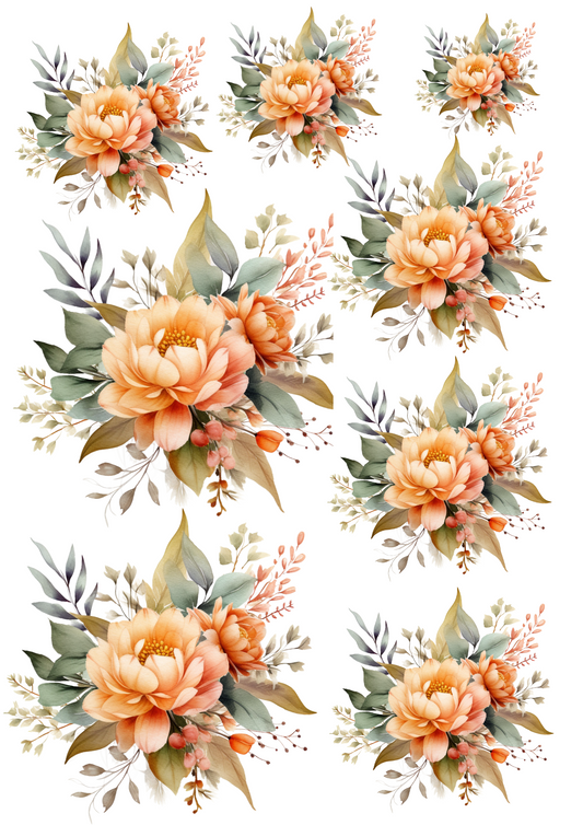 Sticker Sheet – Bouquets of Orange Flowers Collage Cat No. 4024