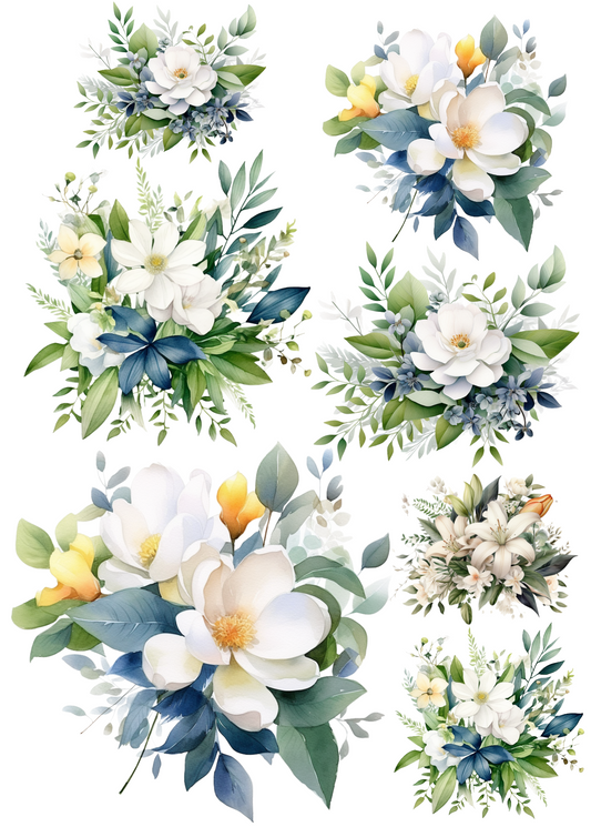 Sticker Sheet – Bouquets of White Flowers Collage Cat No. 4025